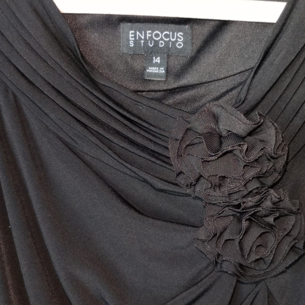 Enfocus Studio Black Ruched Asymmetrical Sheath Dress Size 14
